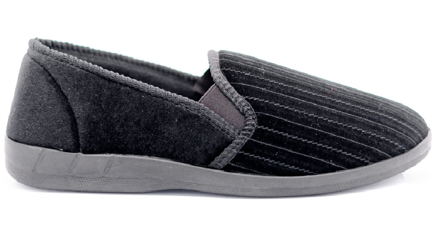 MENS GENTS SLIP On Black Indoor Easy Fitting Hard Sole Comfy Slippers